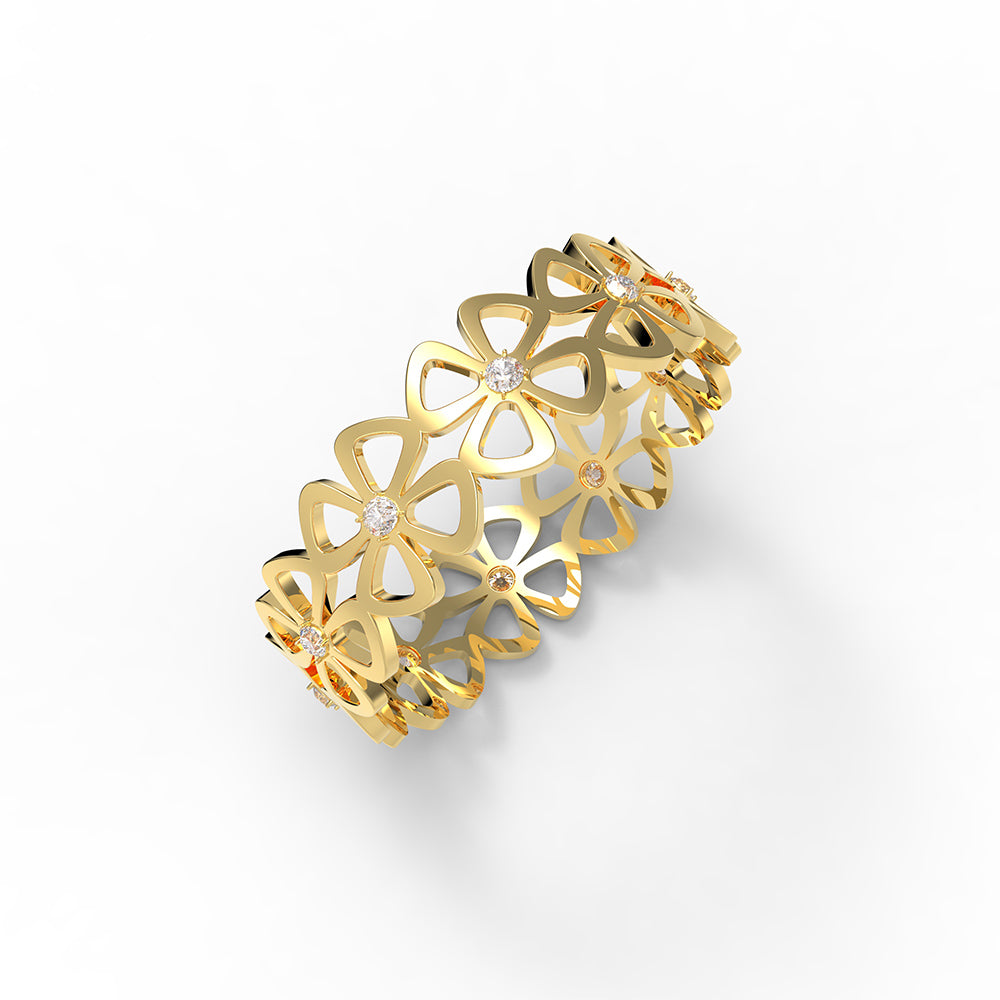 Personalisierter Glücksring Kleeblatt mit Zirkonia