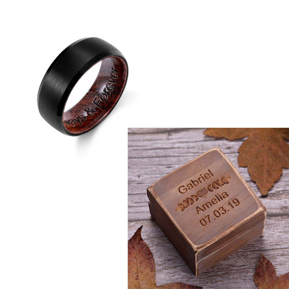 Herren Holz-Eisen Ring mit Wunschgravur und Ringbox