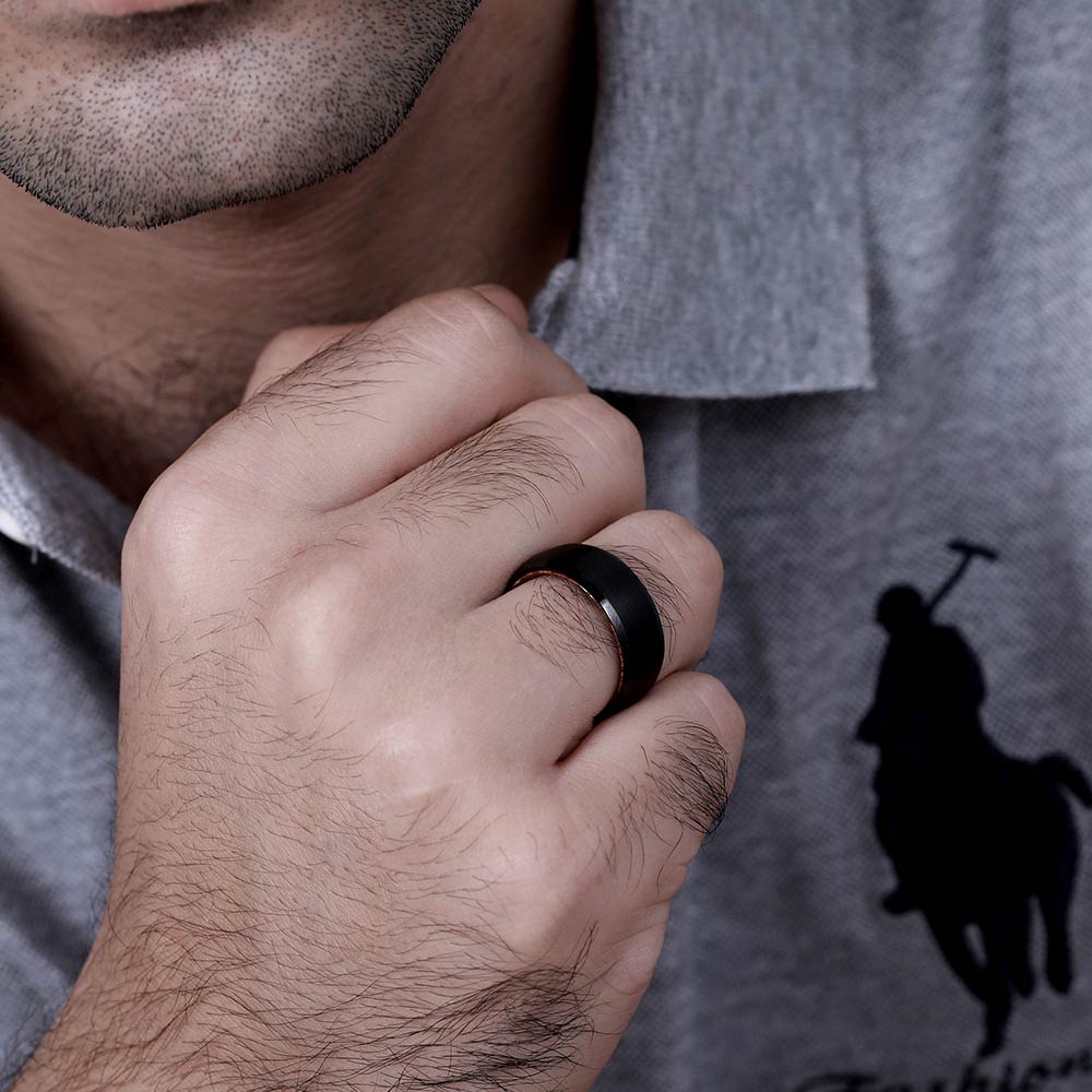 Herren Holz-Eisen Ring mit Wunschgravur und Ringbox
