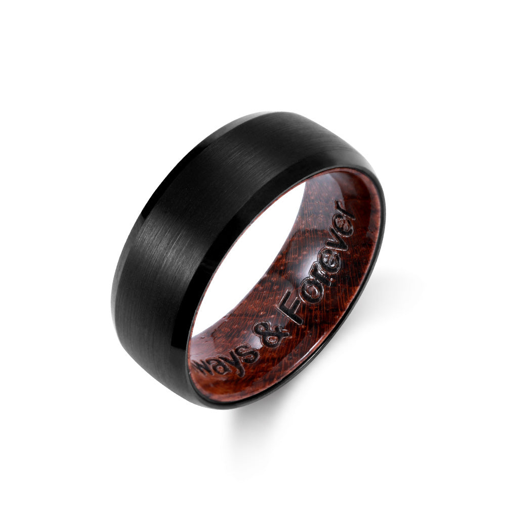Herren Holz-Eisen Ring mit Wunschgravur und Ringbox