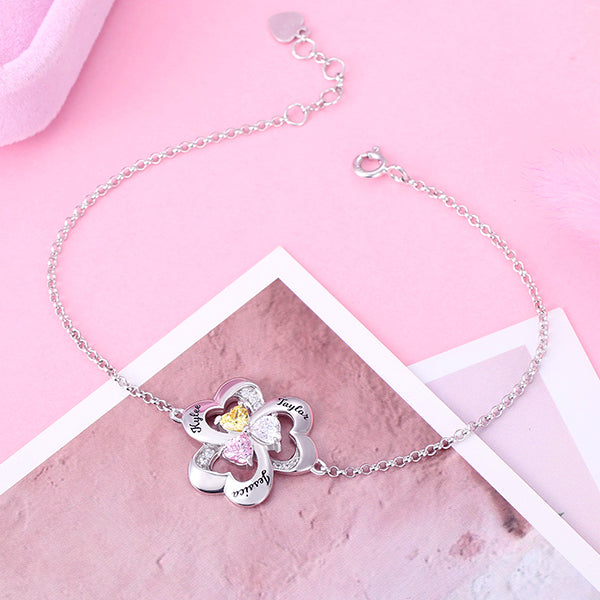 Drei-Herz-Geburtsstein Armband, Silver mit Gravur