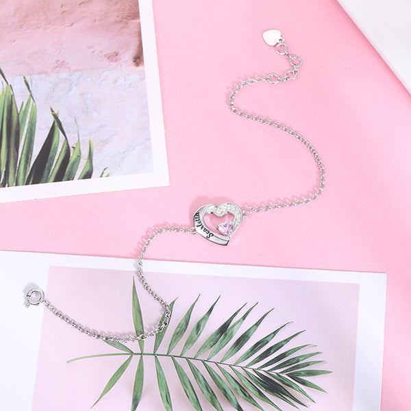 Herz Armband mit Name und Zirkonia, Sterling Silber 925