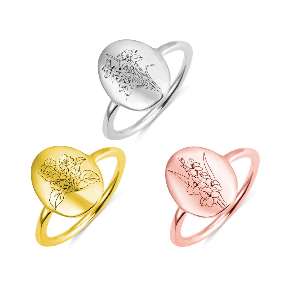 Personalisierbarer Geburts-Blumen-Ring mit Gravur