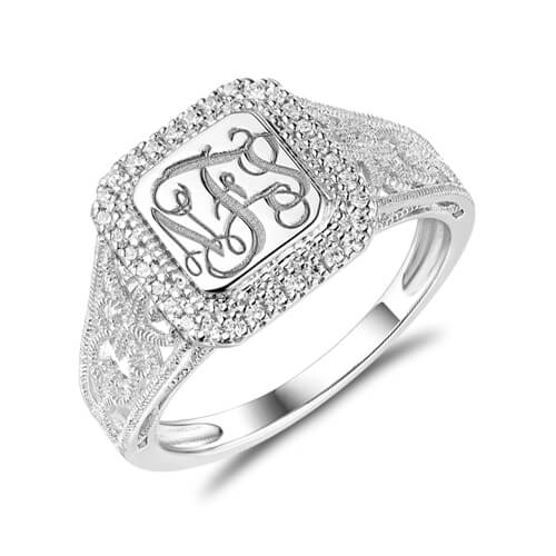 Monogramm Ring mit Zirkonia Steinen