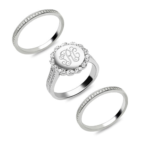 Monogramm Silber Ringe-Set mit Zirkonia Steinen