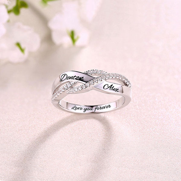 zwei Names Ring, Sterling Silver 925, gedreht mit Zirkonia verziert