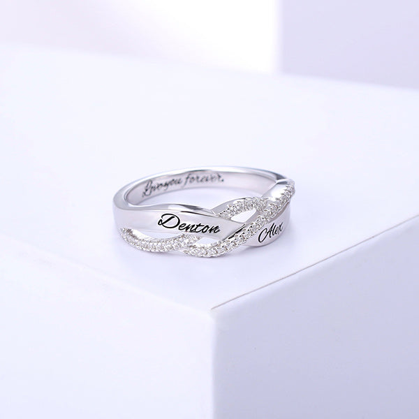 zwei Names Ring, Sterling Silver 925, gedreht mit Zirkonia verziert