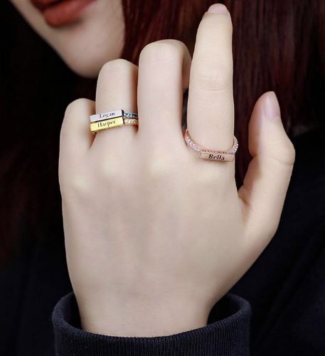 Ring mit Gravur und Ziersteinen nach Wahl, stapelbar