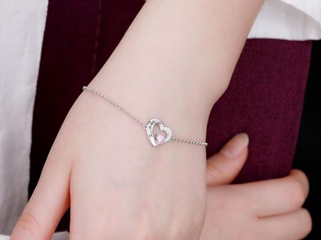 Herz Armband mit Name und Zirkonia