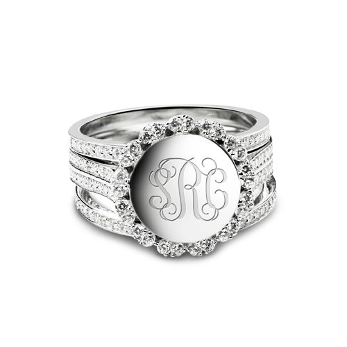 Monogramm Silber Ringe-Set mit Zirkonia Steinen