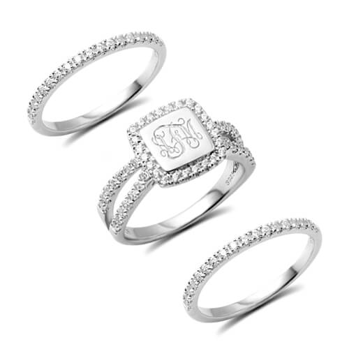 Monogramm Ring, Sterling Silver 925, stapelbar 3-teilig
