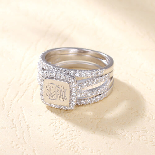 Monogramm Ring, Sterling Silver 925, stapelbar 3-teilig