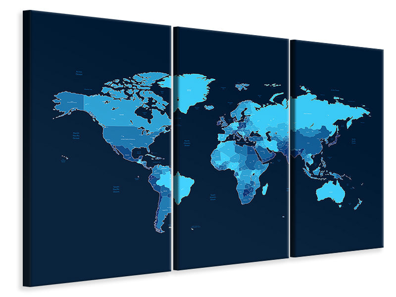 Leinwandbild 3-teilig Weltkarte