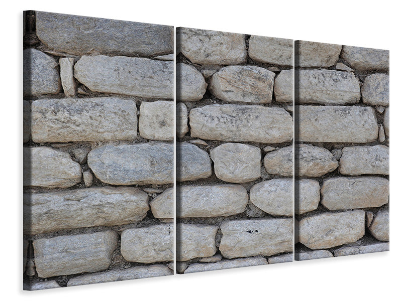 Leinwandbild 3-teilig Mauer aus Natur Steinen