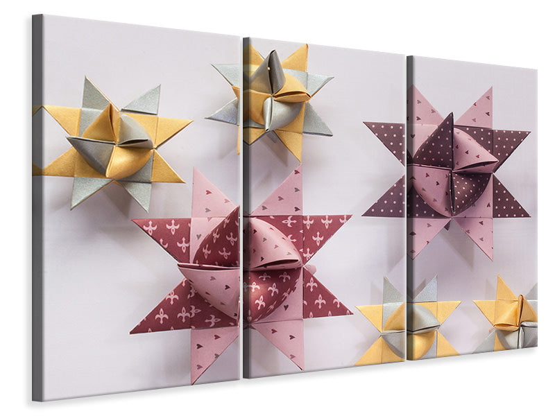 Leinwandbild 3-teilig Origami Bunte Sterne