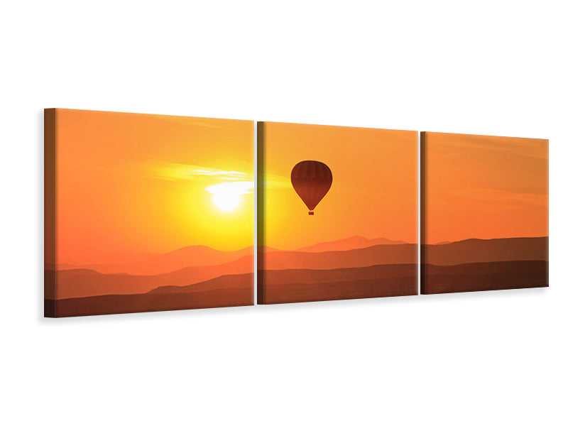 Panorama Leinwandbild 3-teilig Heissluftballon bei Sonnenuntergang