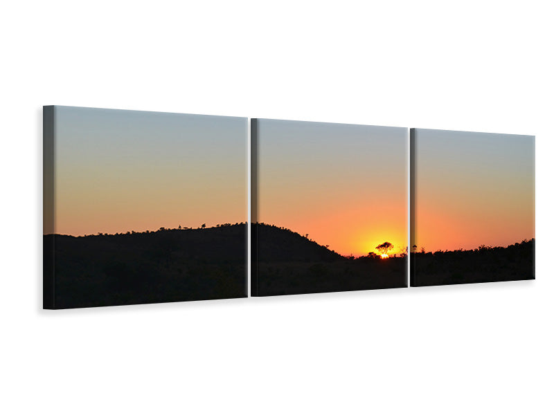 Panorama Leinwandbild 3-teilig Sonnenuntergang in Afrika