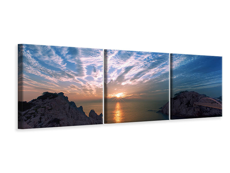 Panorama Leinwandbild 3-teilig Stimmungsvoller Sonnenuntergang am Meer