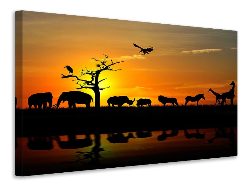 Leinwandbild Safarietiere bei Sonnenuntergang