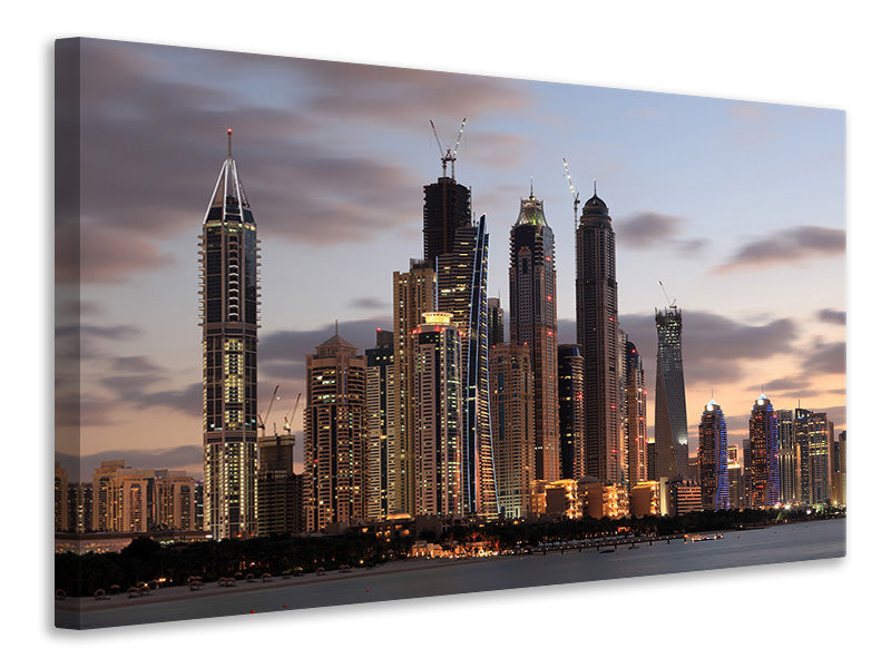Leinwandbild Skyline Dubai bei Sonnenuntergang
