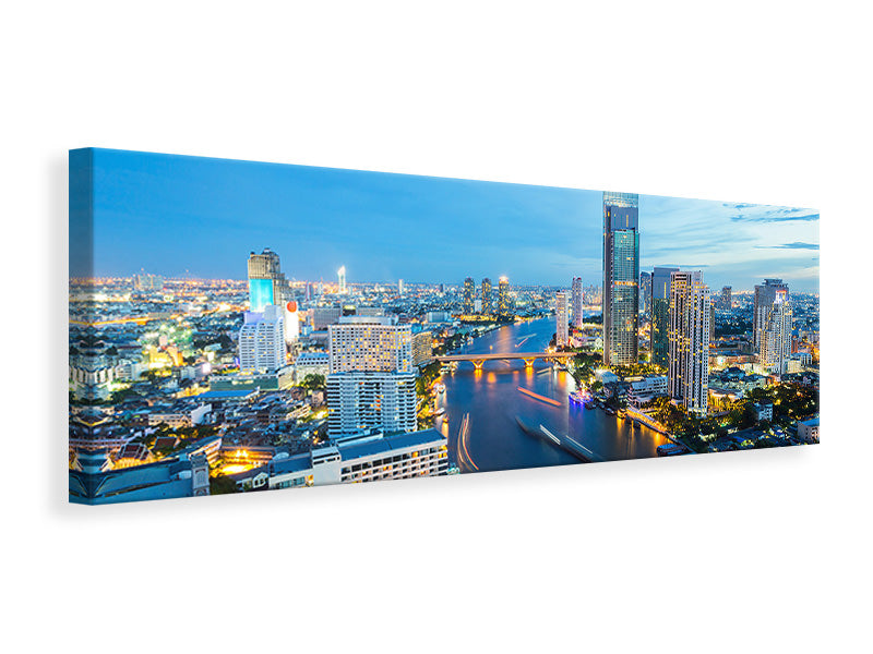 Leinwandbild Panorama Skyline Bangkok in der Abenddämmerung