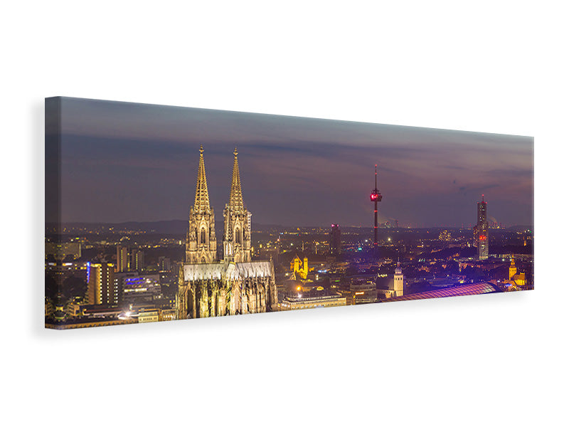 Leinwandbild Panorama Skyline Kölner Dom bei Nacht