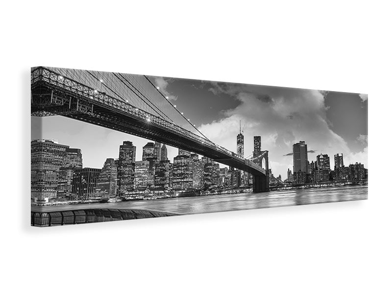 Leinwandbild Panorama Skyline Schwarzweissfotografie Brooklyn Bridge NY
