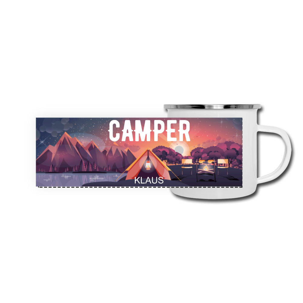 Emaille Camper Tasse mit deinem Namen - Weiß
