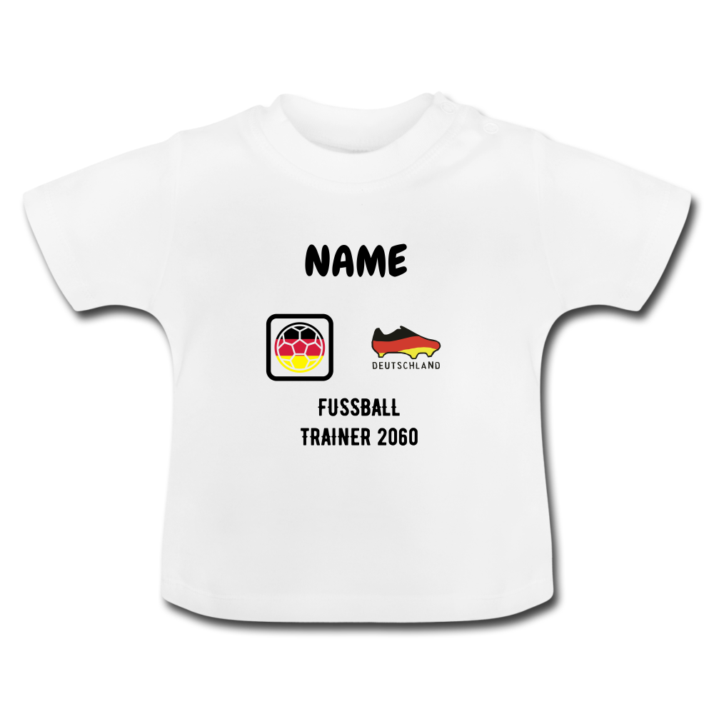 Fussball Trainer 2060 - Baby T-Shirt mit Wunsch Name - Weiß