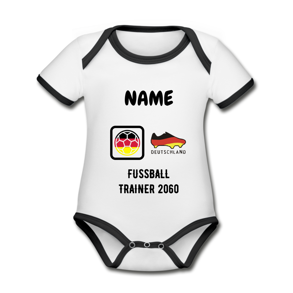 Fussball Trainer 2060 - Babybody mit Wunsch-Name - Weiß/Schwarz