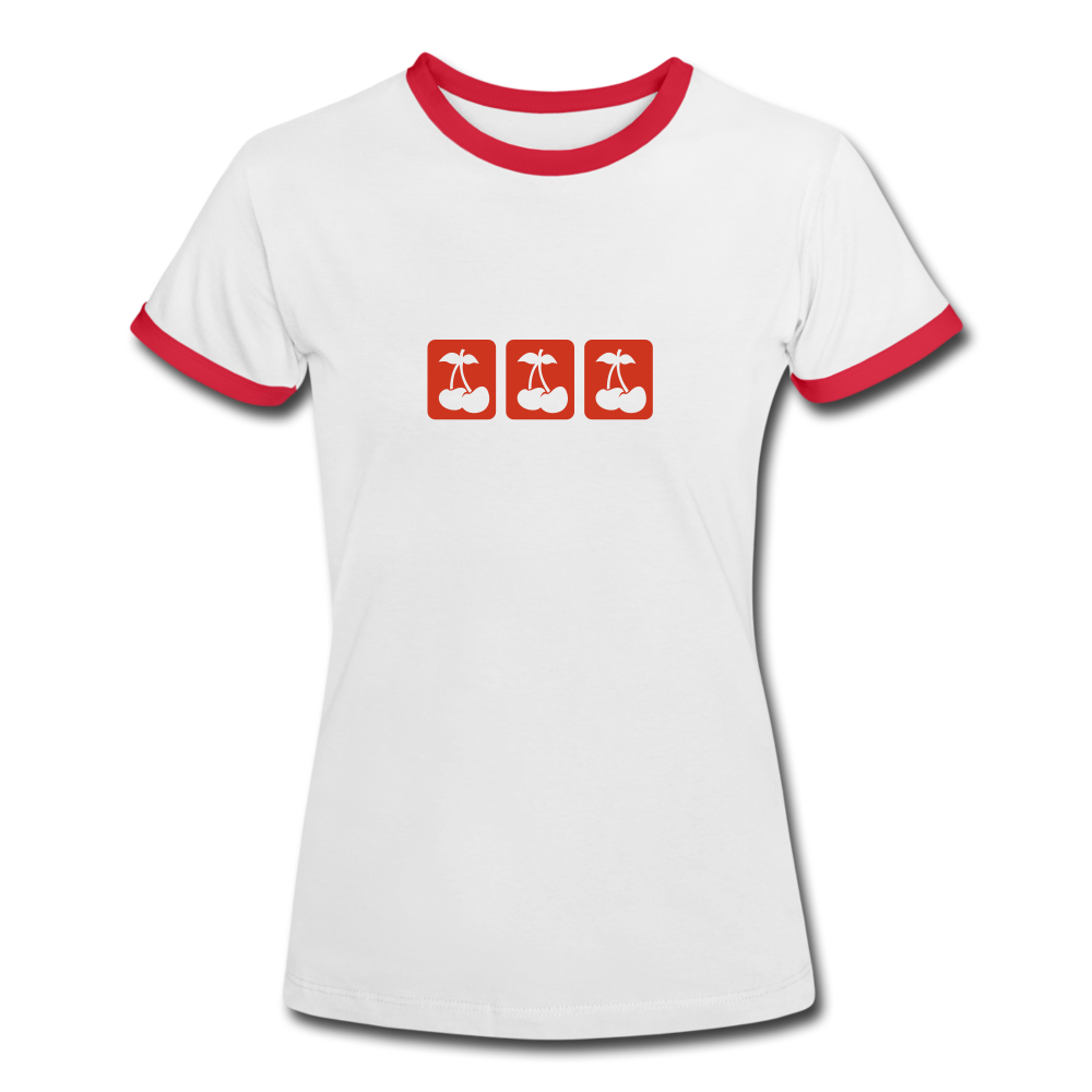 Damen Kontrast-T-Shirt - Kirschen - Weiß/Rot