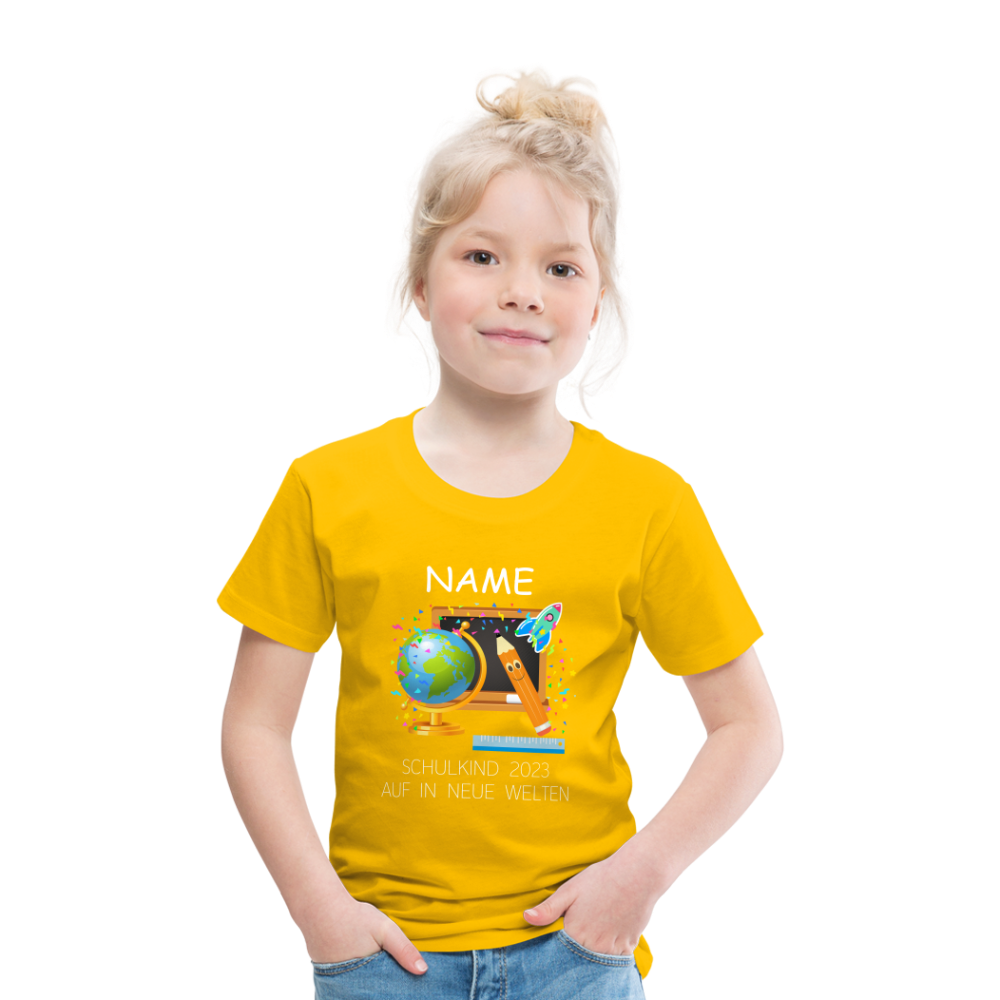 Schulkind Einschulungs- T-Shirt, personalisierbar - Sonnengelb