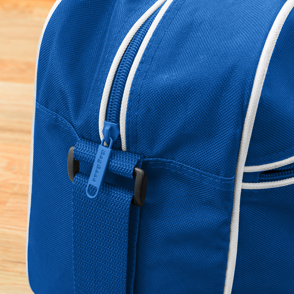 Retro Tasche - personalisierbar - Blau/Weiß