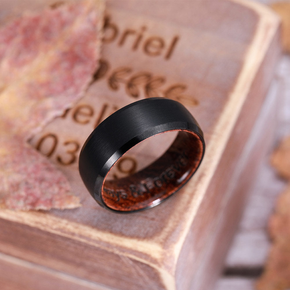 Herren Holz-Eisen Ring mit Wunschgravur in Holzbox