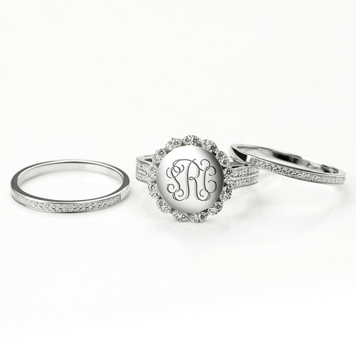 Monogram Silber Ring mit Zirkonia Steinen