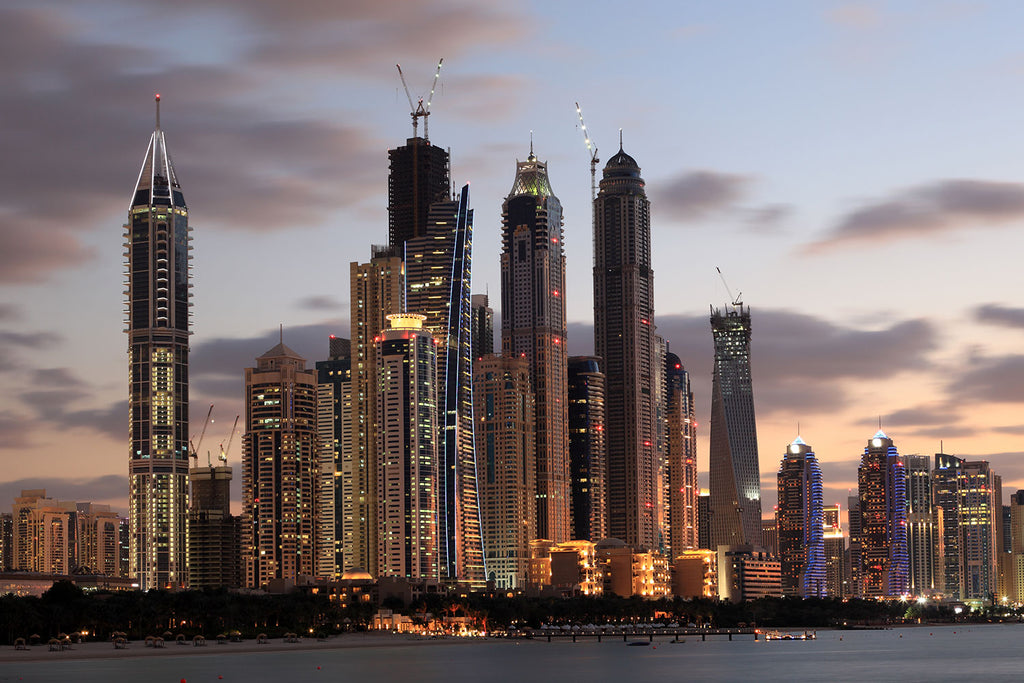 Fototapete Skyline Dubai bei Sonnenuntergang