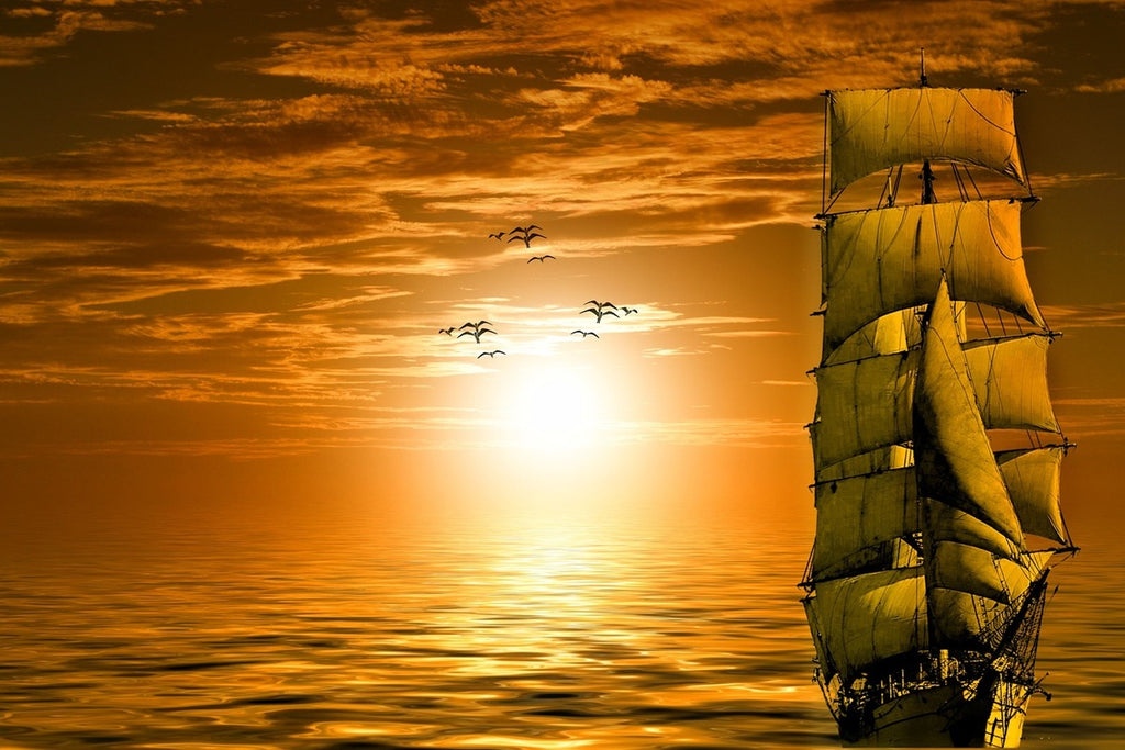 Fototapete Segelschiff im Sonnenuntergang