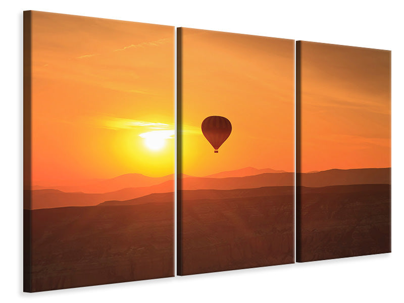 Leinwandbild 3-teilig Heissluftballon bei Sonnenuntergang