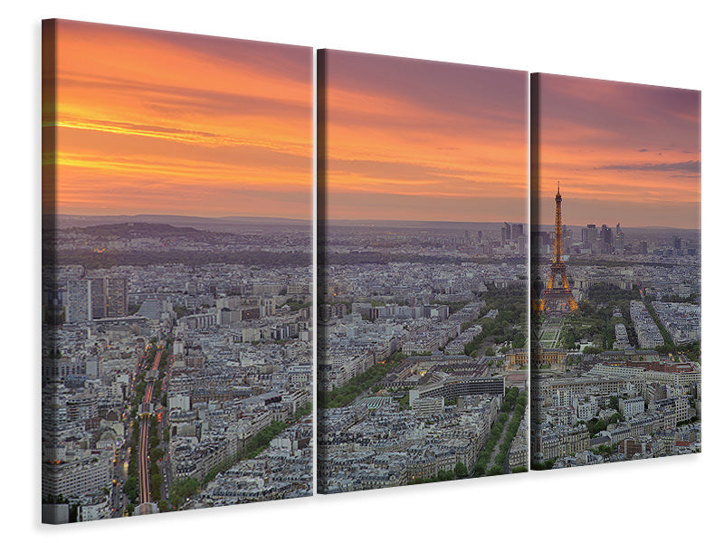 Leinwandbild 3-teilig Skyline Paris bei Sonnenuntergang
