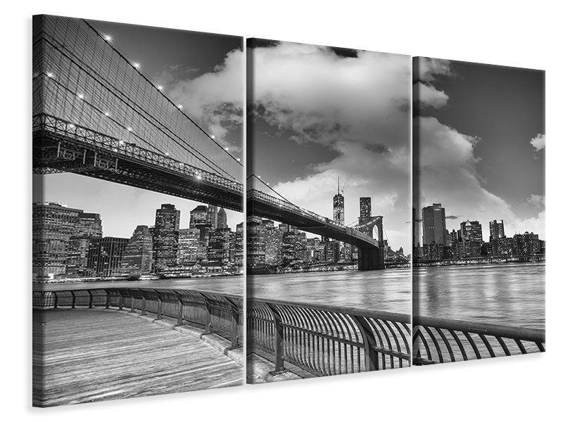 Leinwandbild 3-teilig Skyline Schwarzweissfotografie Brooklyn Bridge NY