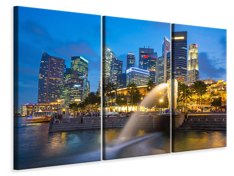 Leinwandbild 3-teilig Skyline Singapur im Lichtermeer