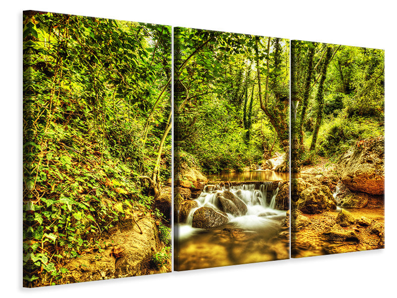 Leinwandbild 3-teilig Wasserfall im Wald