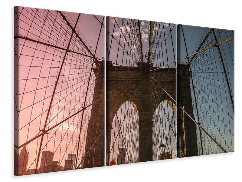 Leinwandbild 3-teilig Brooklyn Bridge Close up