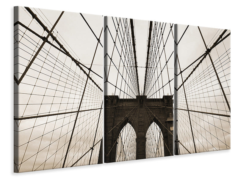 Leinwandbild 3-teilig Brooklyn Bridge mit Wolken