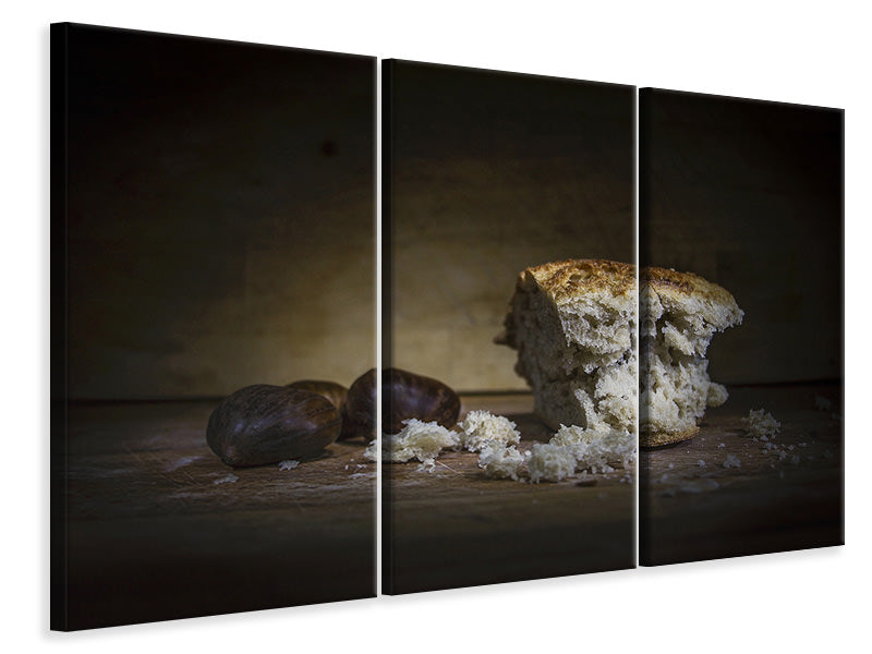 Leinwandbild 3-teilig Brot mit Maronen