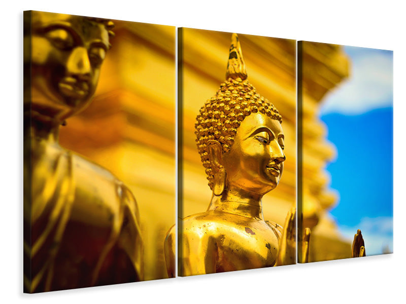 Leinwandbild 3-teilig Die goldenen Buddhas