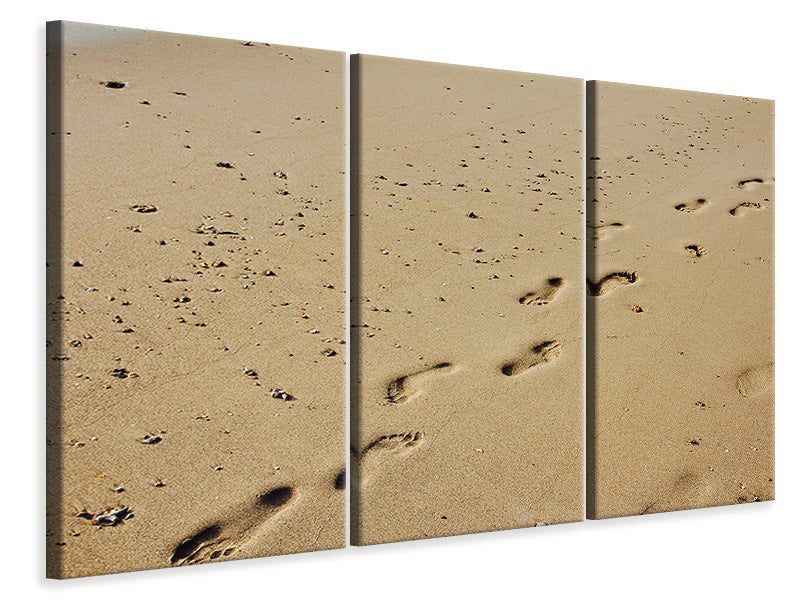 Leinwandbild 3-teilig Fußspuren im Sand