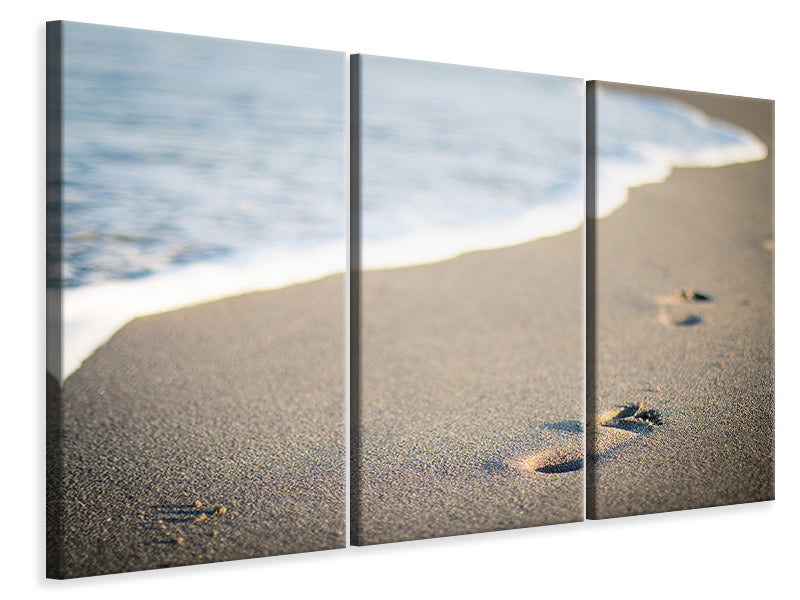 Leinwandbild 3-teilig Fussspuren im Sand am Strand