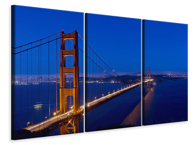 Leinwandbild 3-teilig Golden Gate bei Nacht