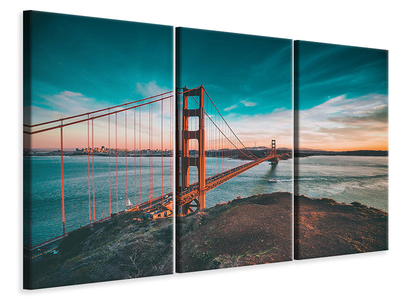 Leinwandbild 3-teilig Golden Gate im Licht